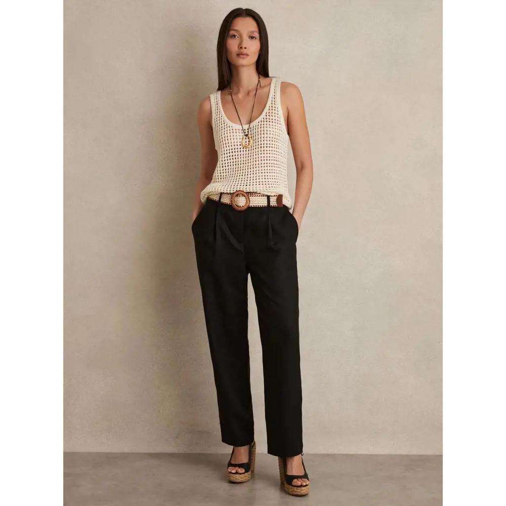 REISS BEAU Linen Belted Tapered Trousers